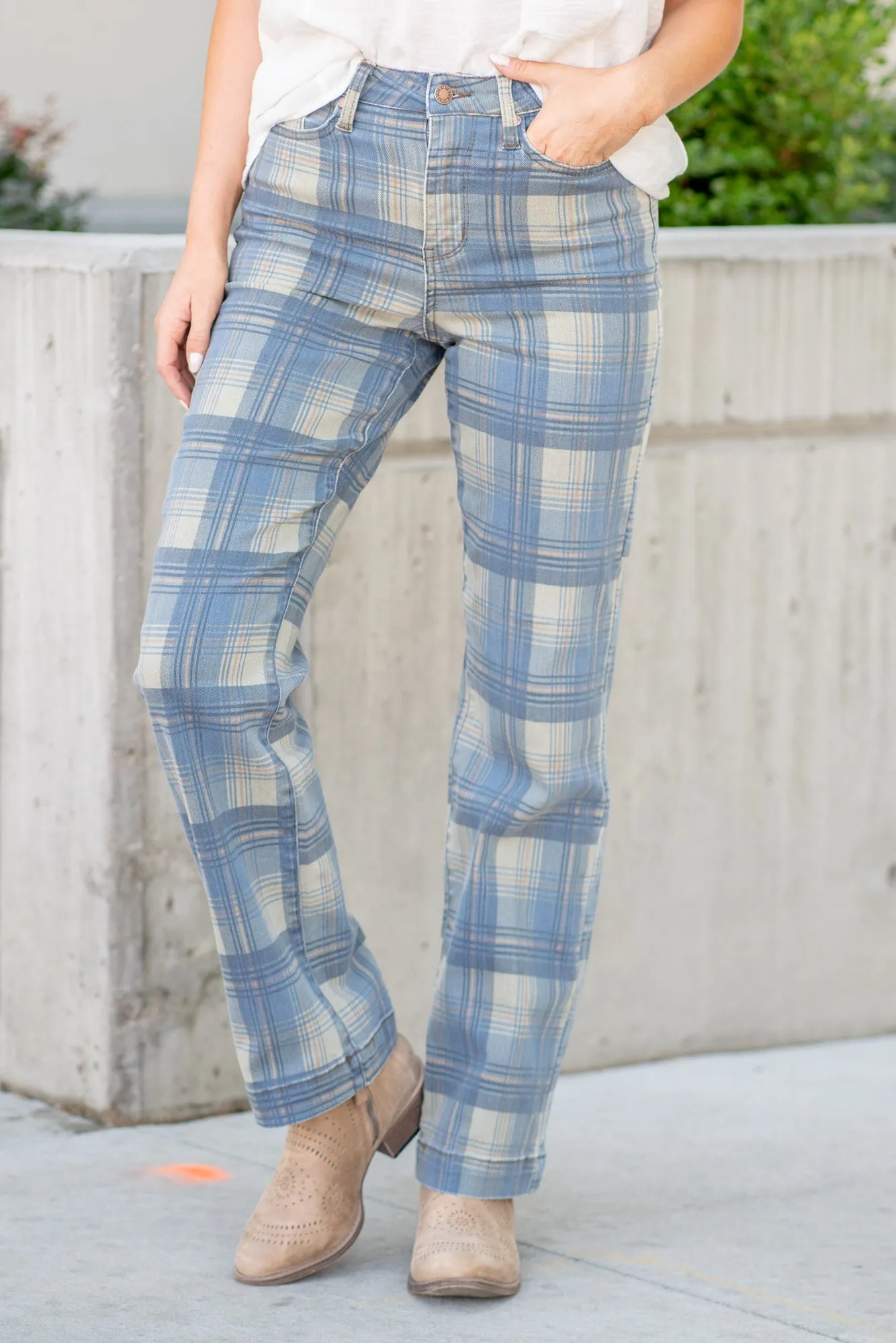 Plus Size Plaid High Rise Vintage Straight