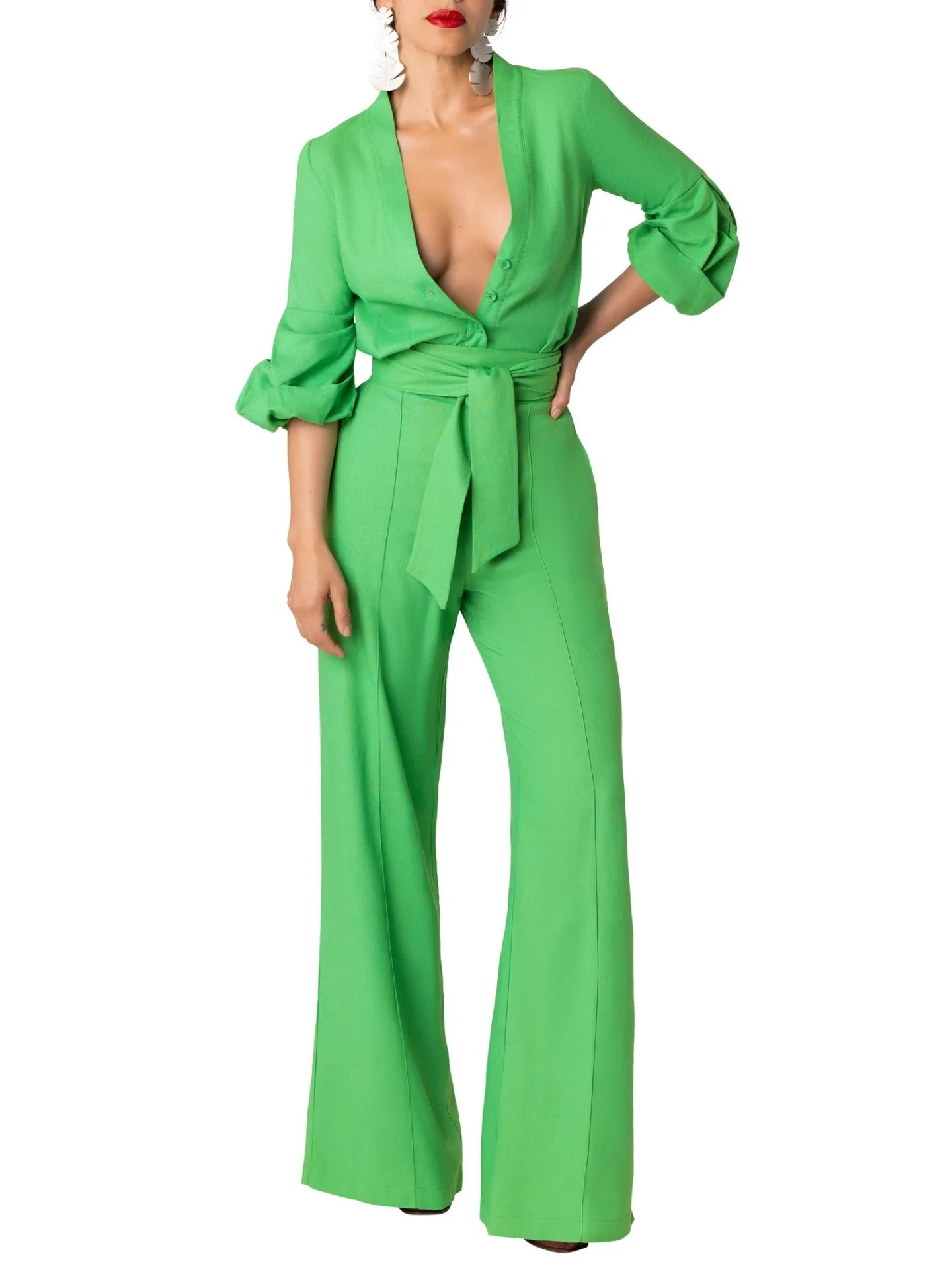 "Caribbean" Green Button-Down Jumpsuit