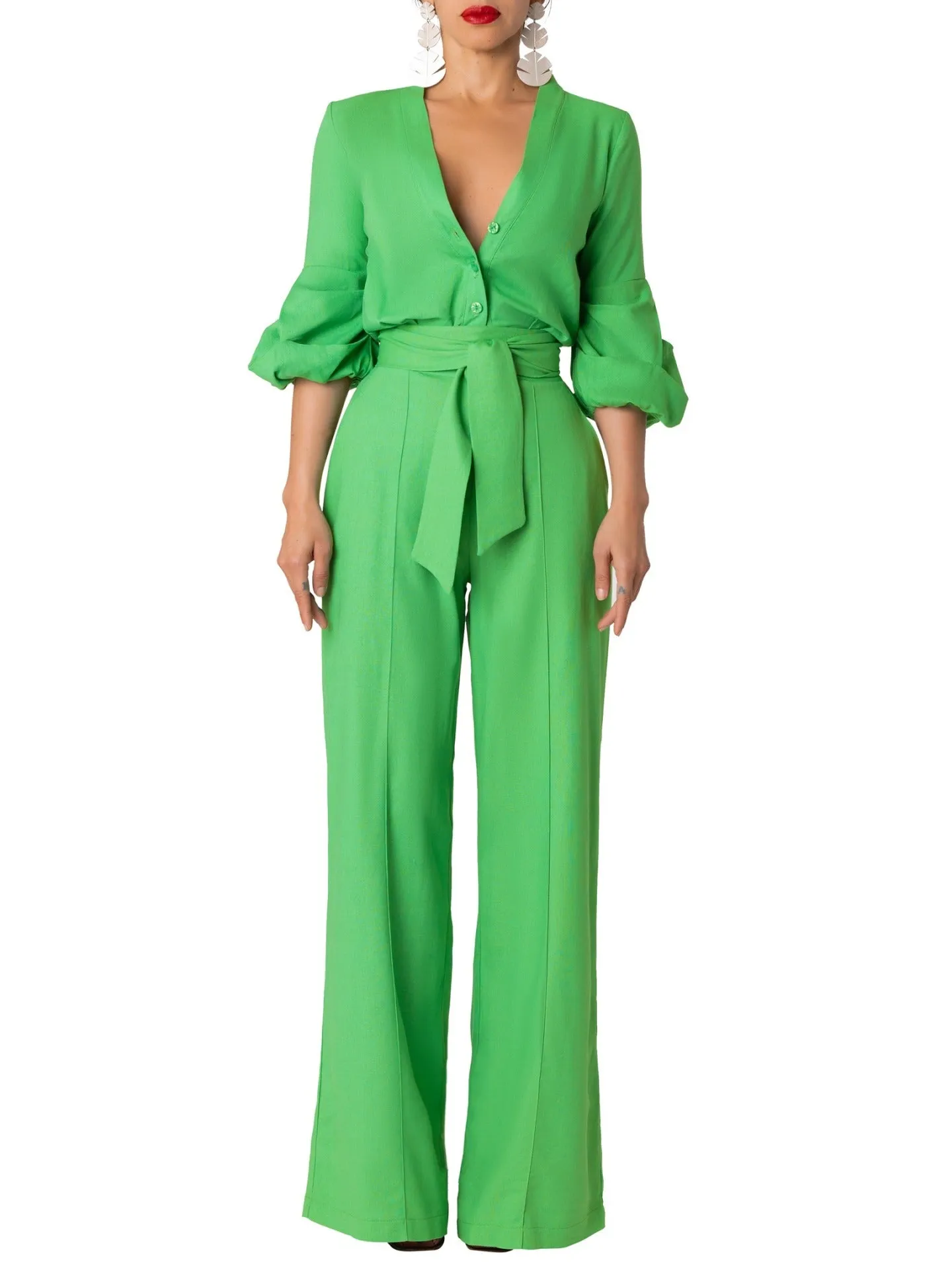 "Caribbean" Green Button-Down Jumpsuit