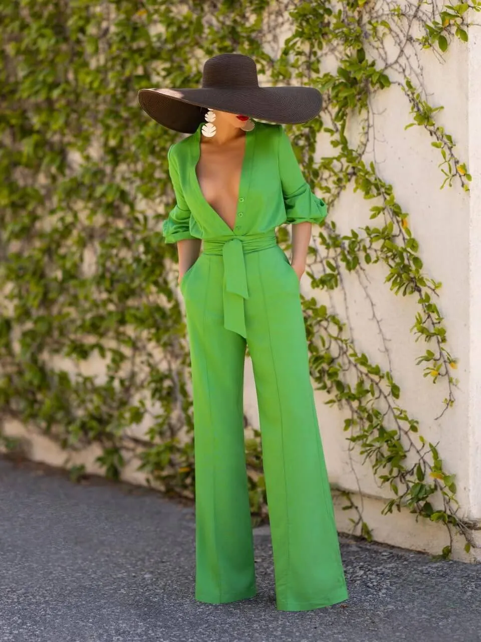 "Caribbean" Green Button-Down Jumpsuit