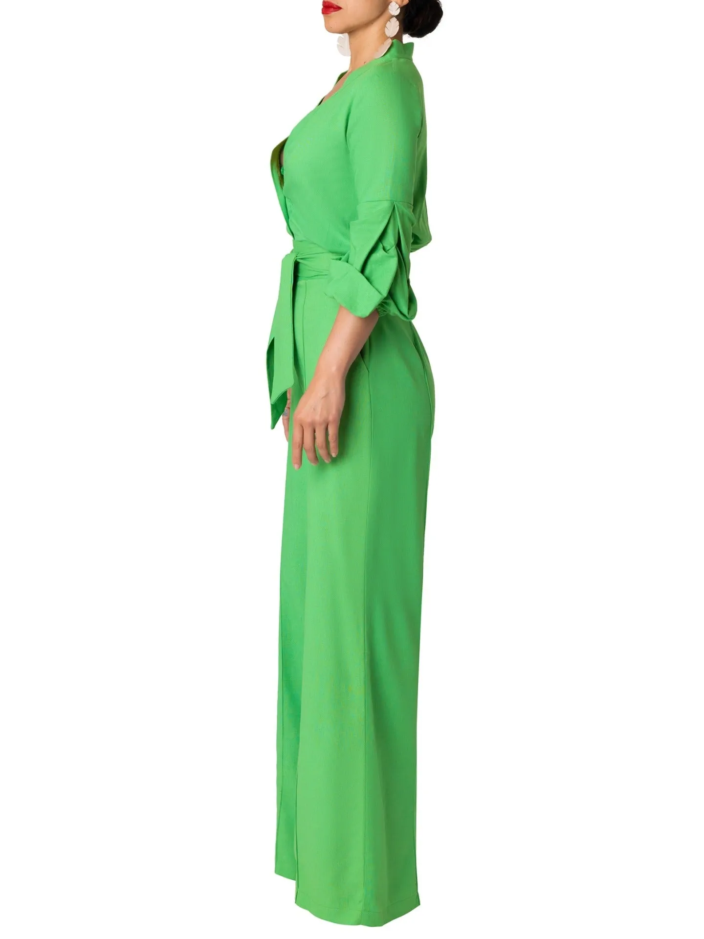 "Caribbean" Green Button-Down Jumpsuit
