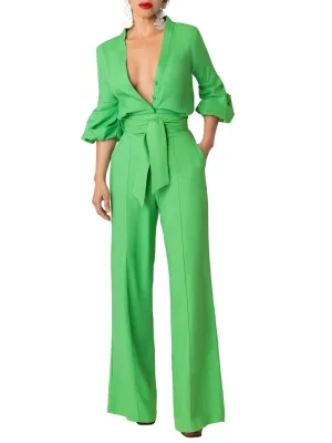 "Caribbean" Green Button-Down Jumpsuit