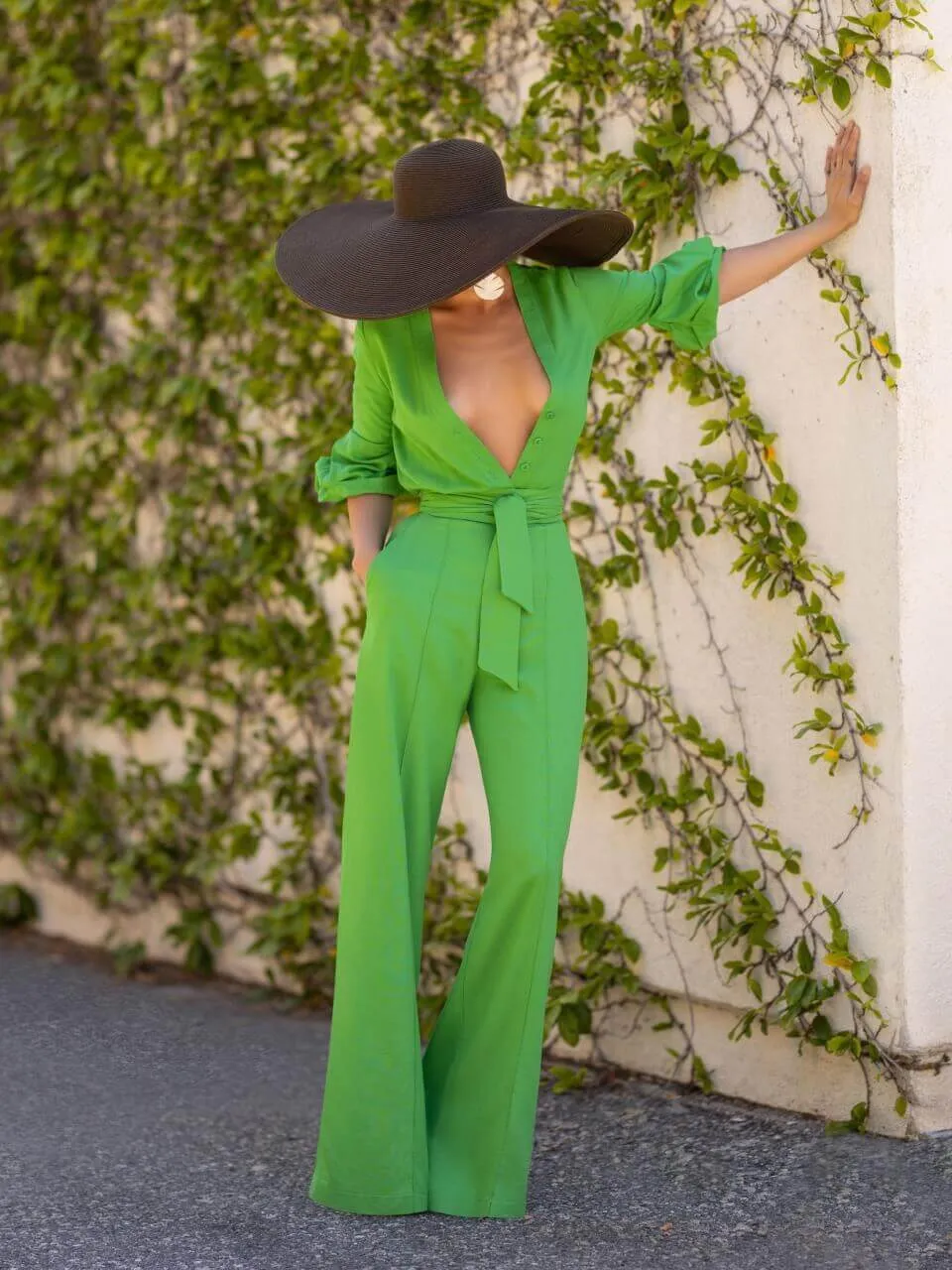 "Caribbean" Green Button-Down Jumpsuit
