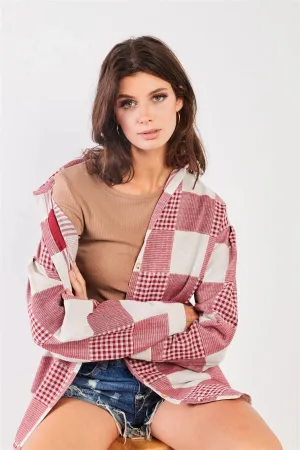 Red & Natural 90s Multi Plaid Oversized Button Down Mini Shirt Dress /2-2-2