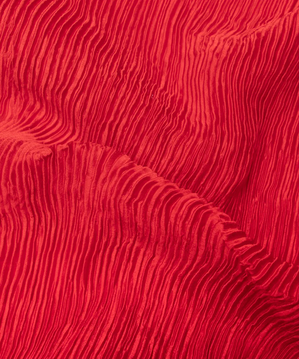 Red Colour Plain Pleated Satin Fabric