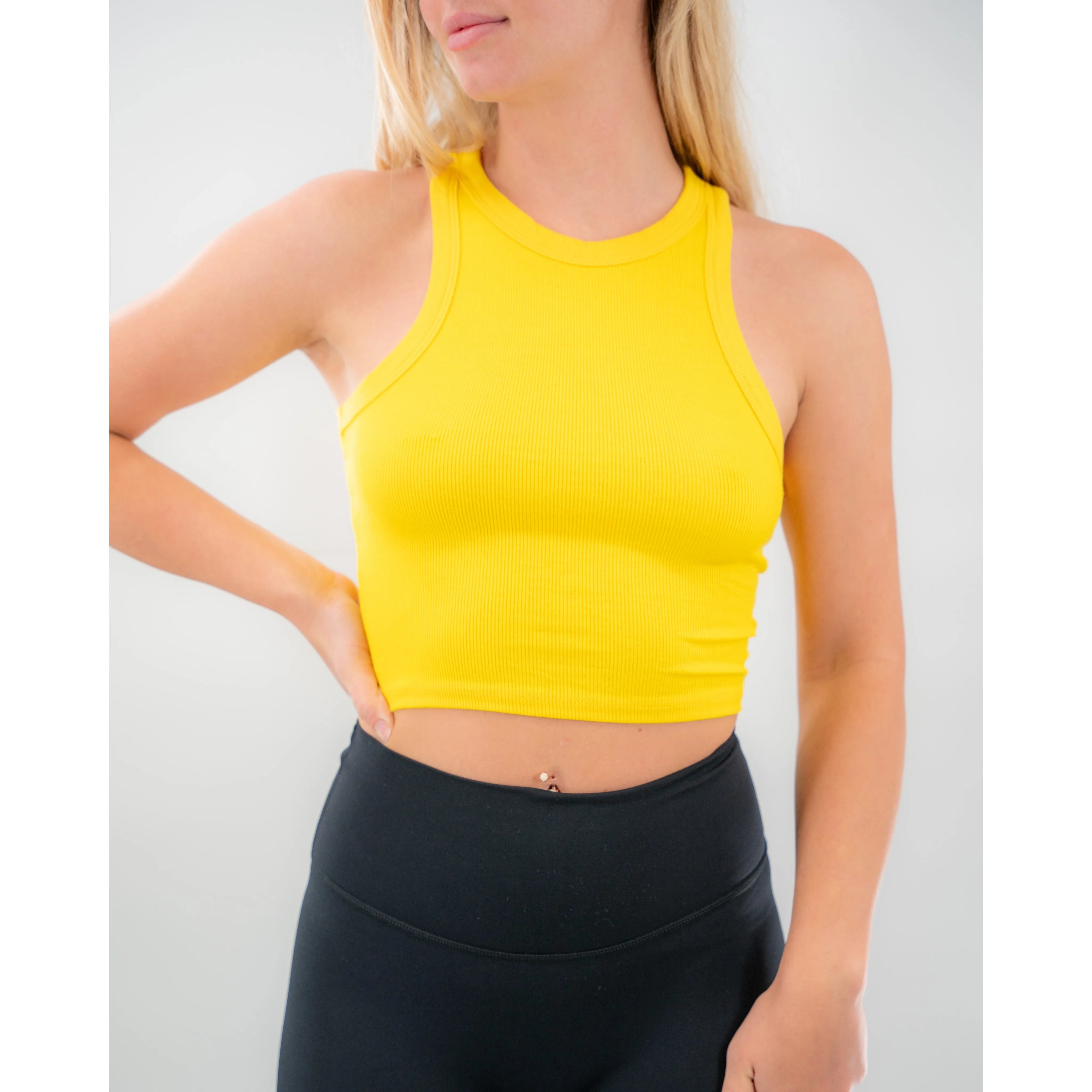 Salty Savage Ladies "Spliced Smile" Micro Ribbed High Neck Crop Tank | Basic