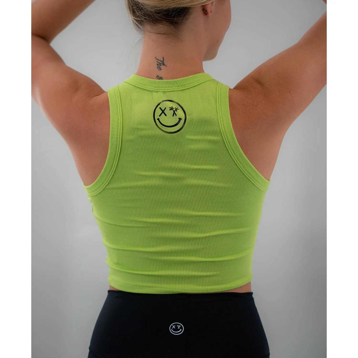 Salty Savage Ladies "Spliced Smile" Micro Ribbed High Neck Crop Tank | Basic