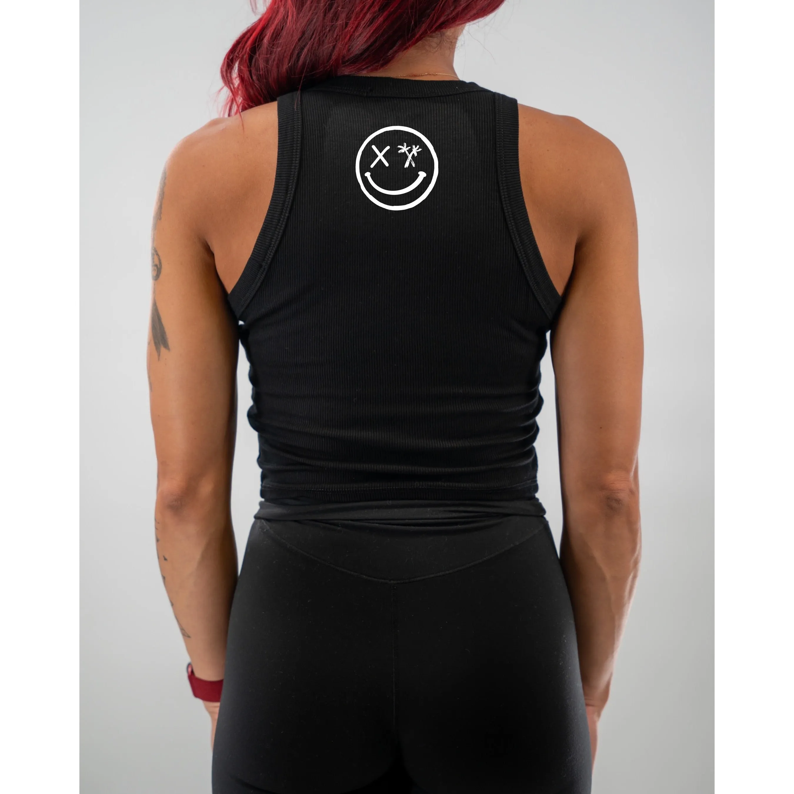 Salty Savage Ladies "Spliced Smile" Micro Ribbed High Neck Crop Tank | Basic