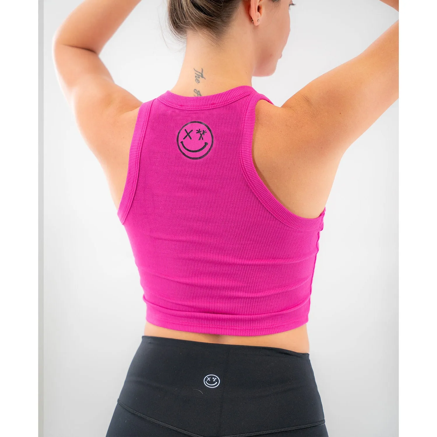 Salty Savage Ladies "Spliced Smile" Micro Ribbed High Neck Crop Tank | Basic