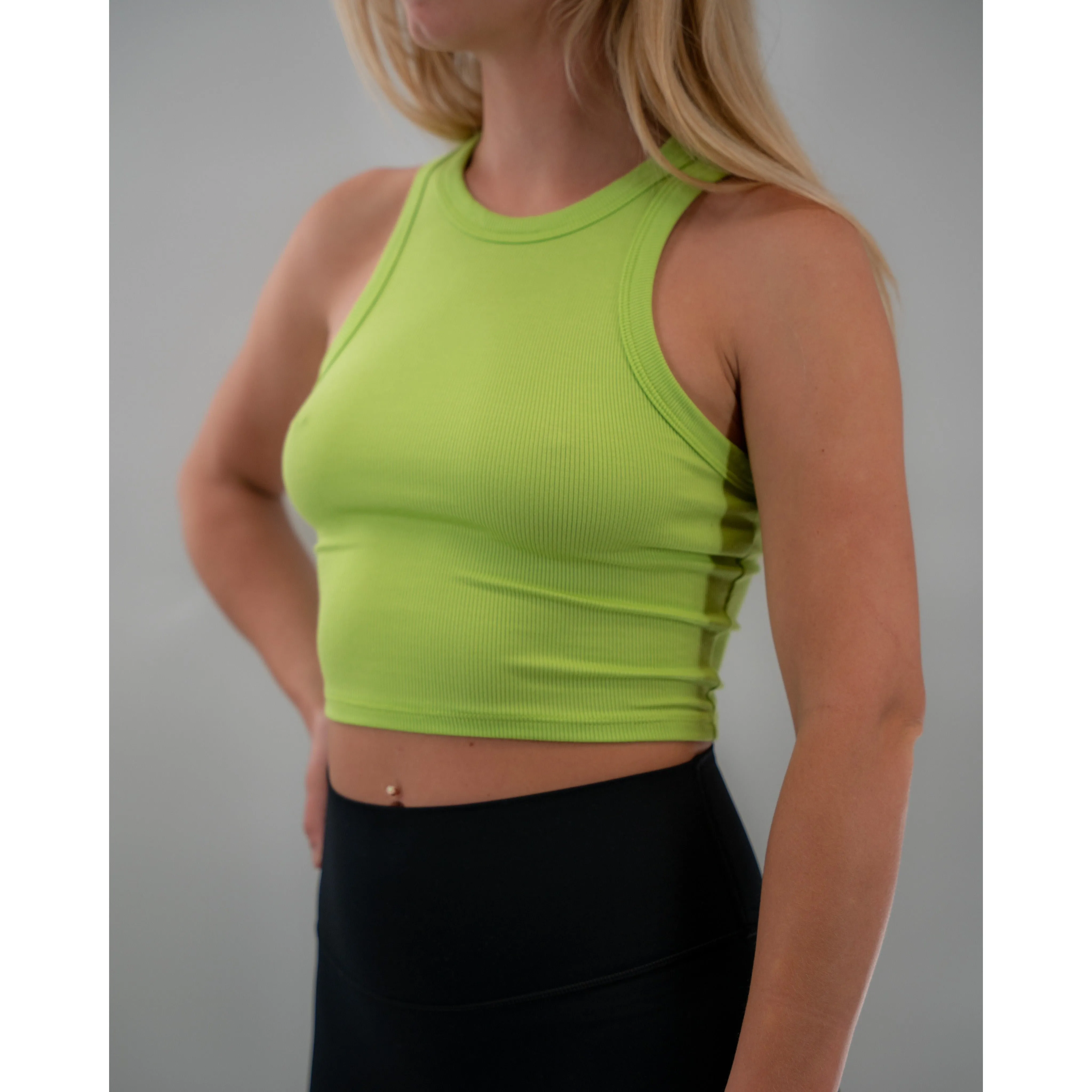 Salty Savage Ladies "Spliced Smile" Micro Ribbed High Neck Crop Tank | Basic
