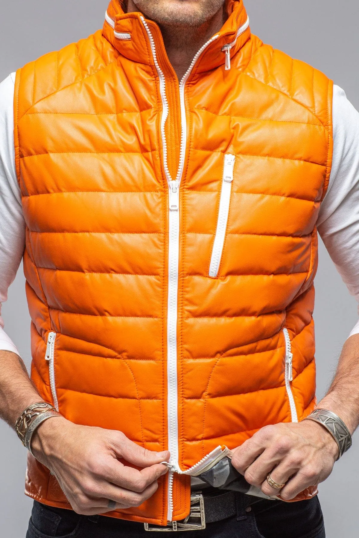 Saxan Leather Vest In Orange