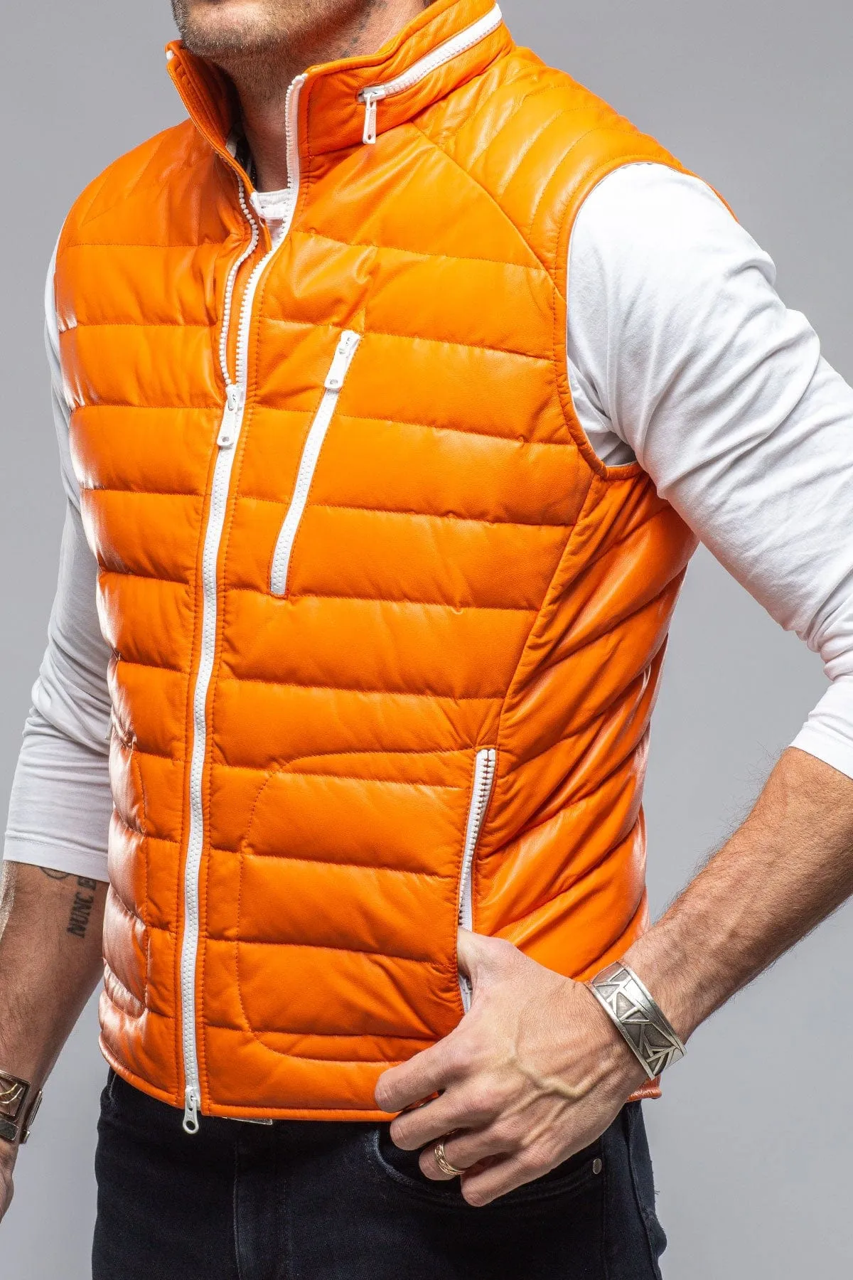 Saxan Leather Vest In Orange