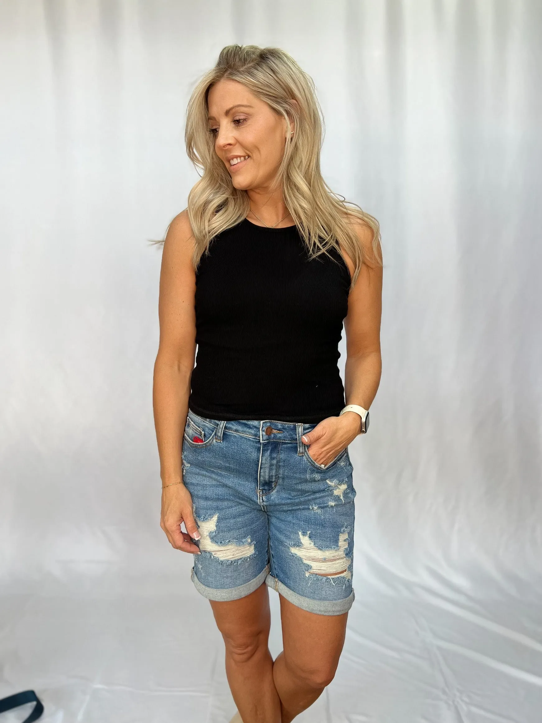 Say So Ribbed Cropped Tank with Bra Insert, Black