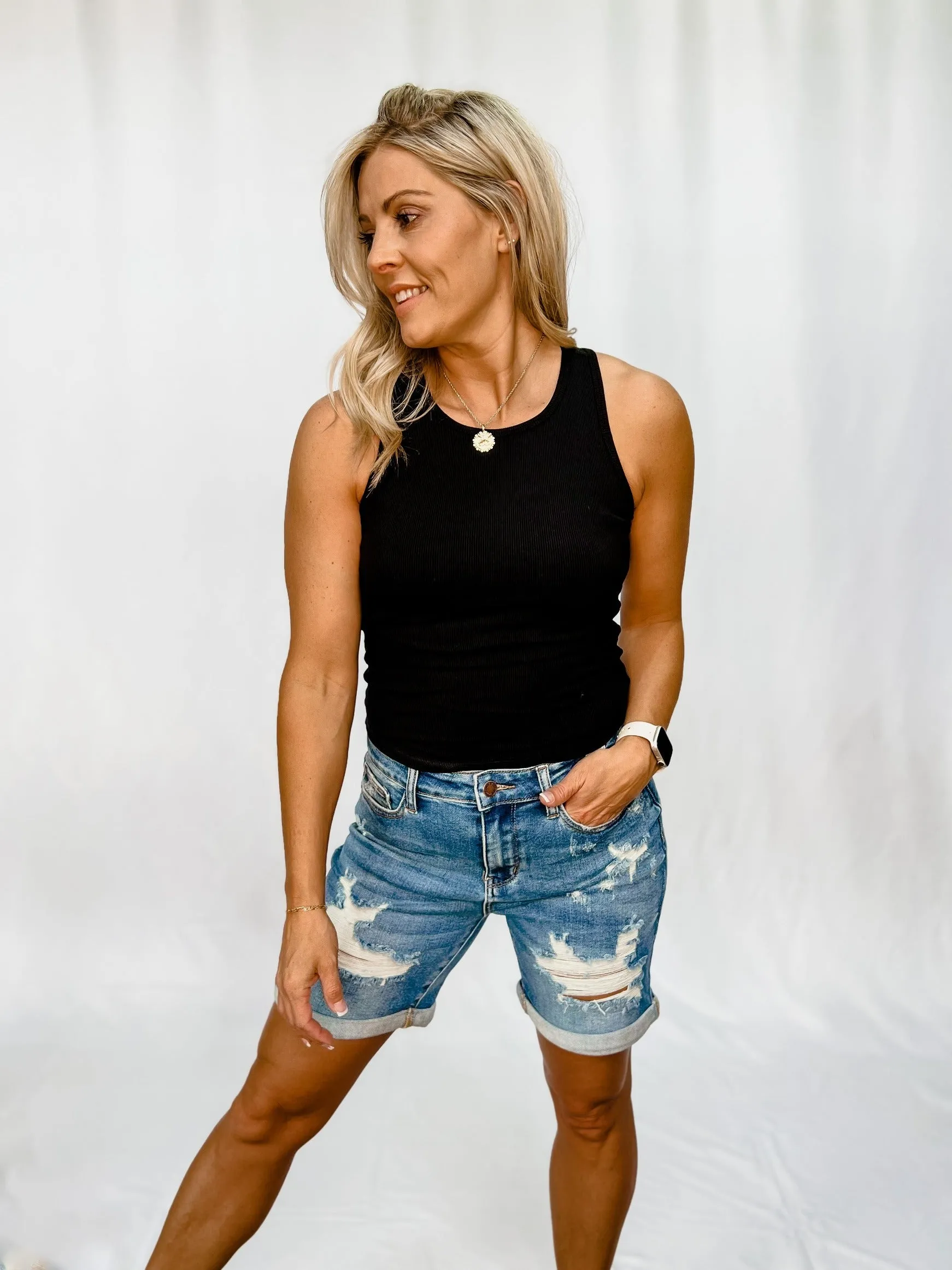 Say So Ribbed Cropped Tank with Bra Insert, Black