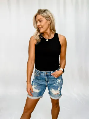 Say So Ribbed Cropped Tank with Bra Insert, Black