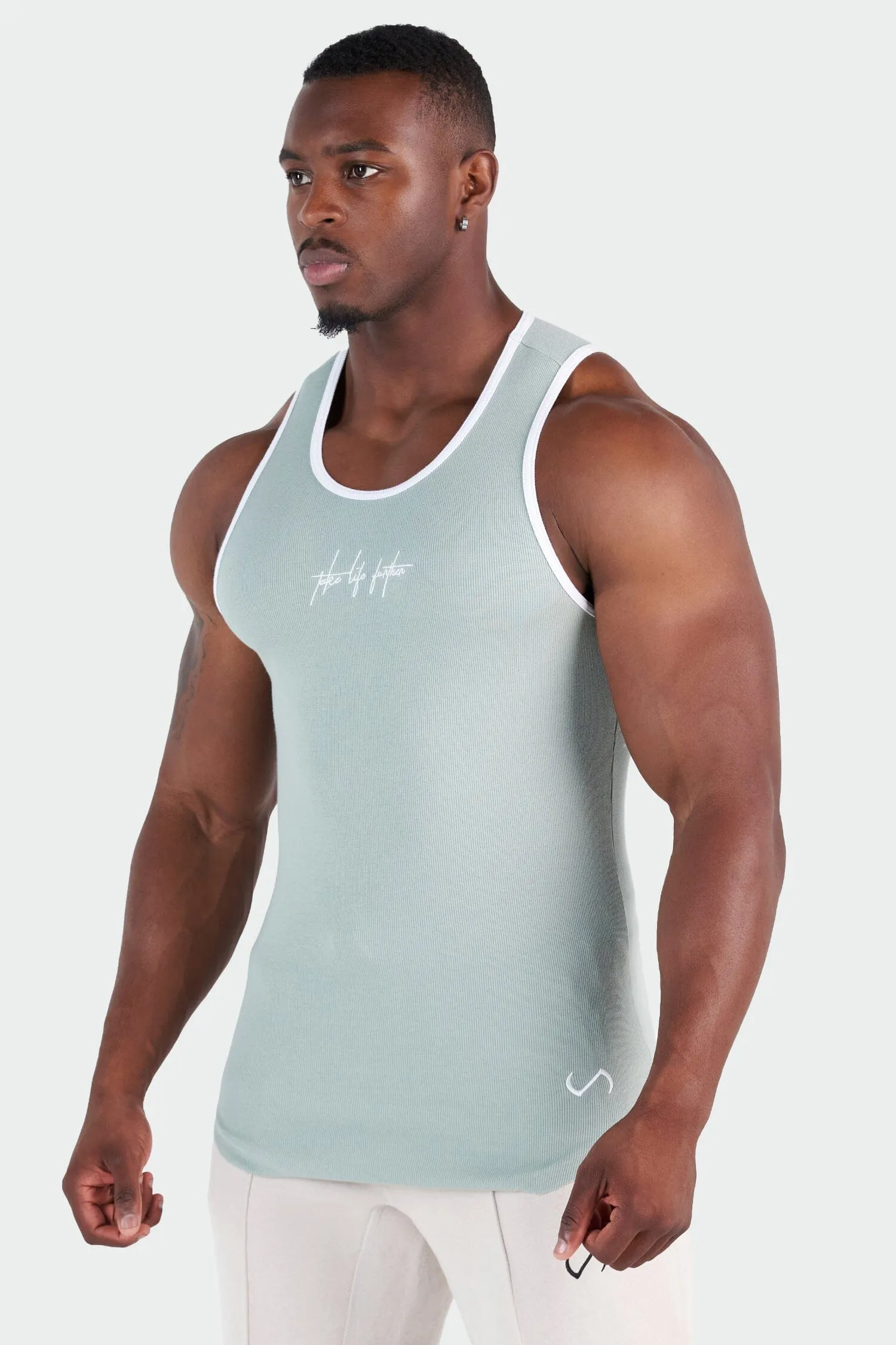 Script Ribbed Fitted Tank