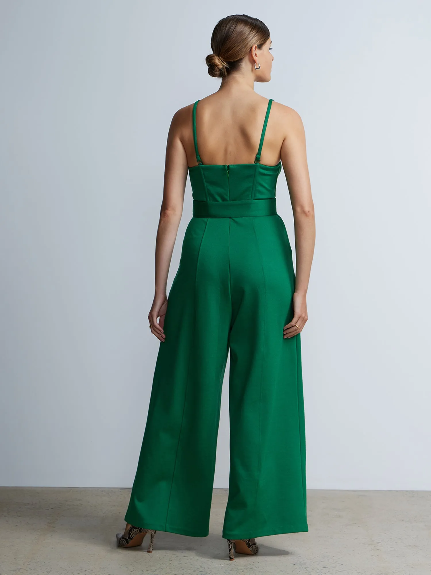 Seamed Belted Wide Leg Jumpsuit