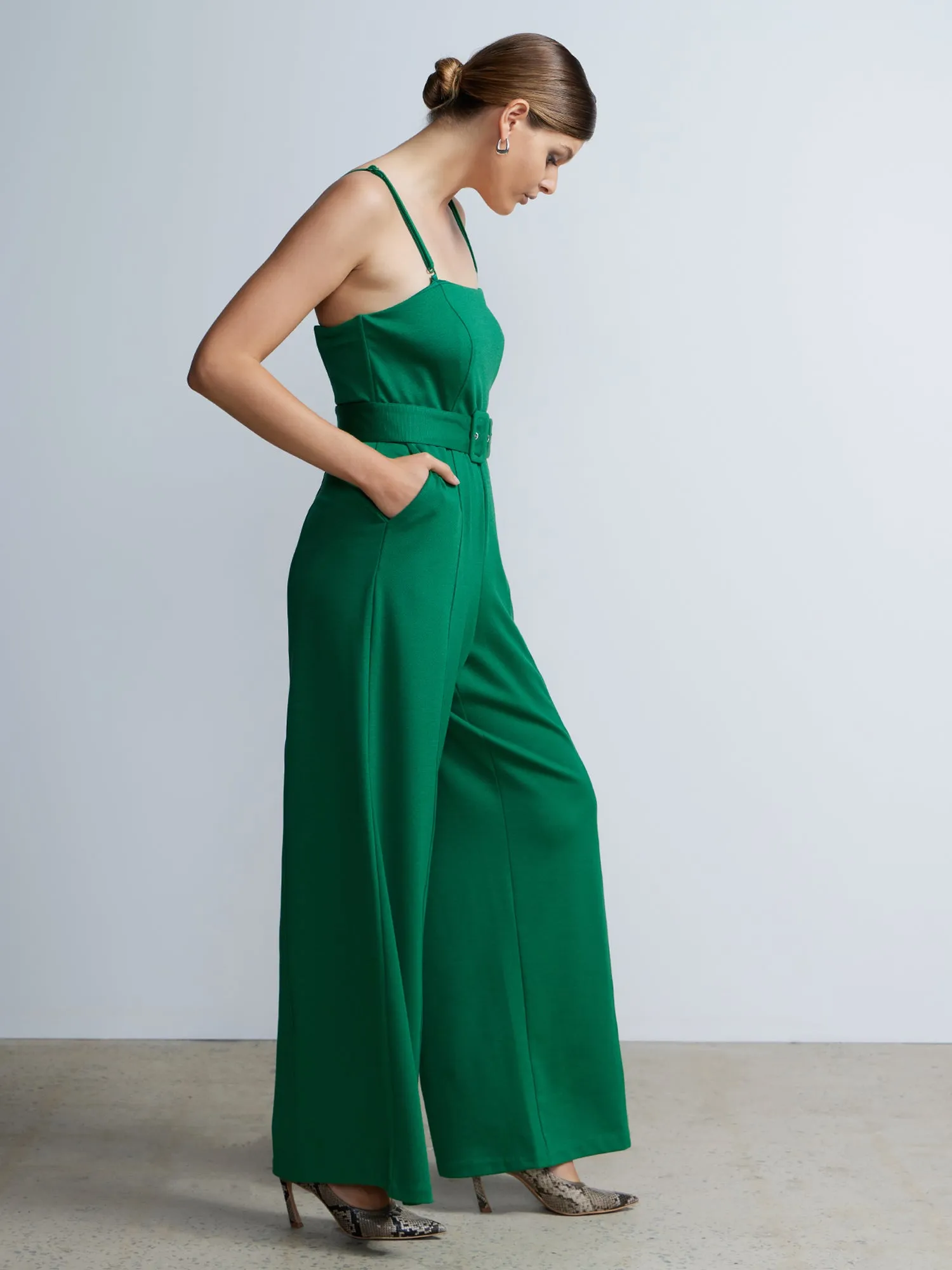 Seamed Belted Wide Leg Jumpsuit