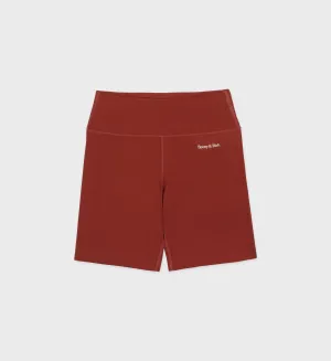 Serif Logo Ribbed Biker Short - Maroon/White
