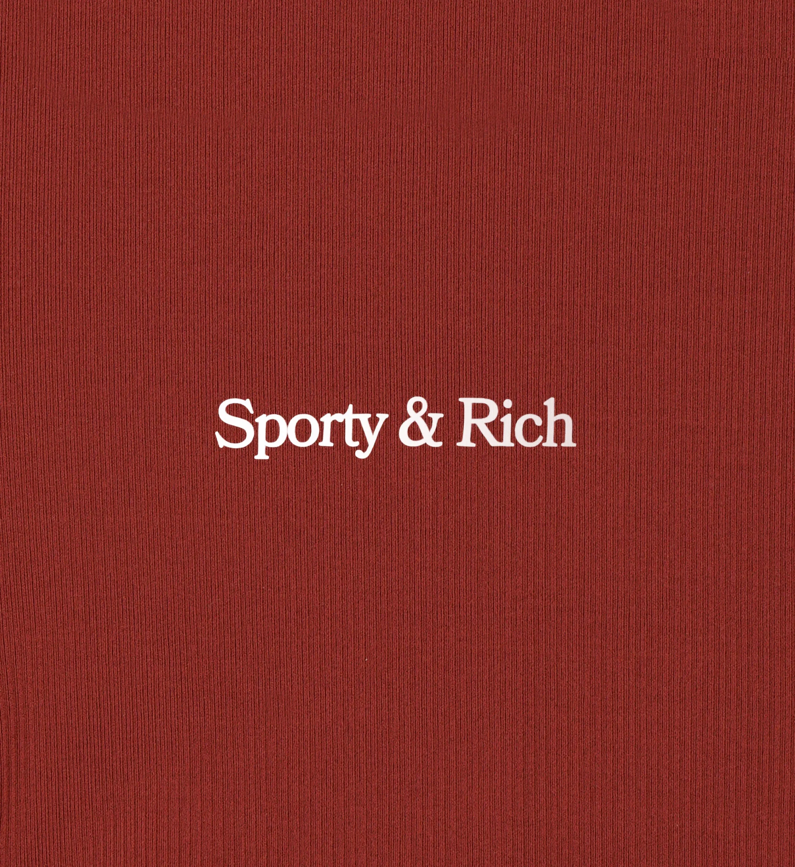Serif Logo Ribbed Biker Short - Maroon/White