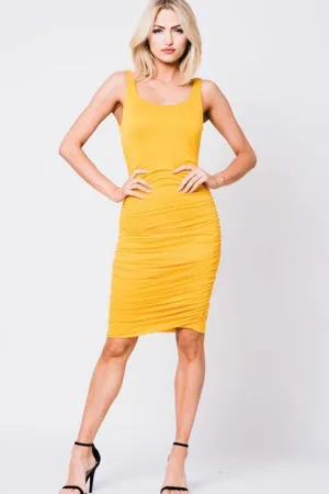 Solid Ruched Midi Dress