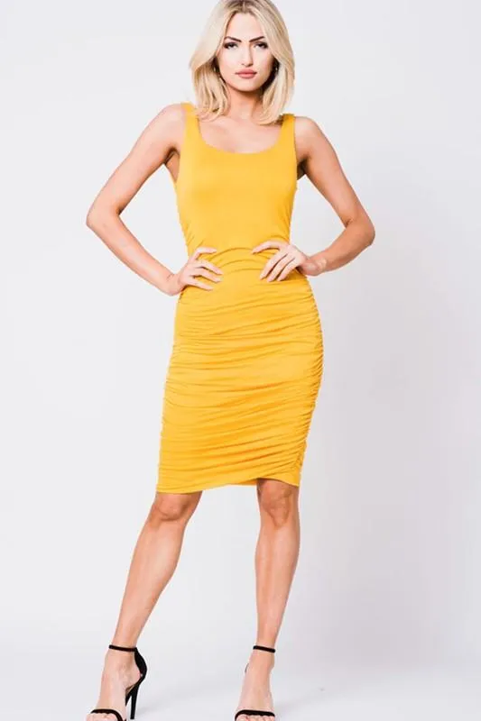 Solid Ruched Midi Dress