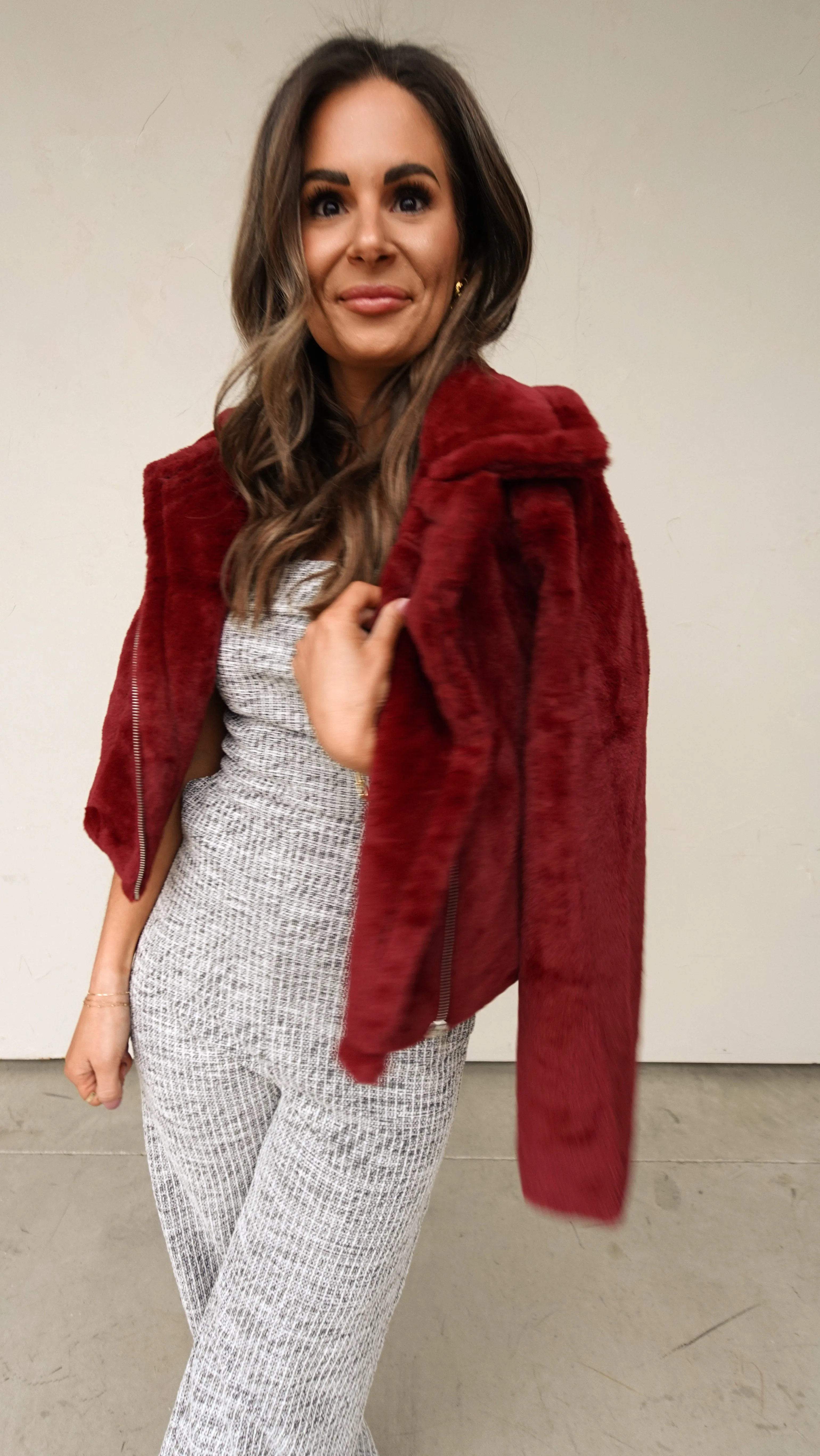 Stretch Tweed Strapless Wide Leg Jumpsuit