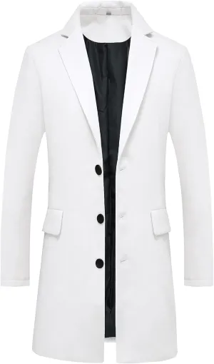 ThCreasa Mens Wool Blend Trench Coat Single Breasted Notch Lapel Walker Mid-Length Classic Pea Top Coat