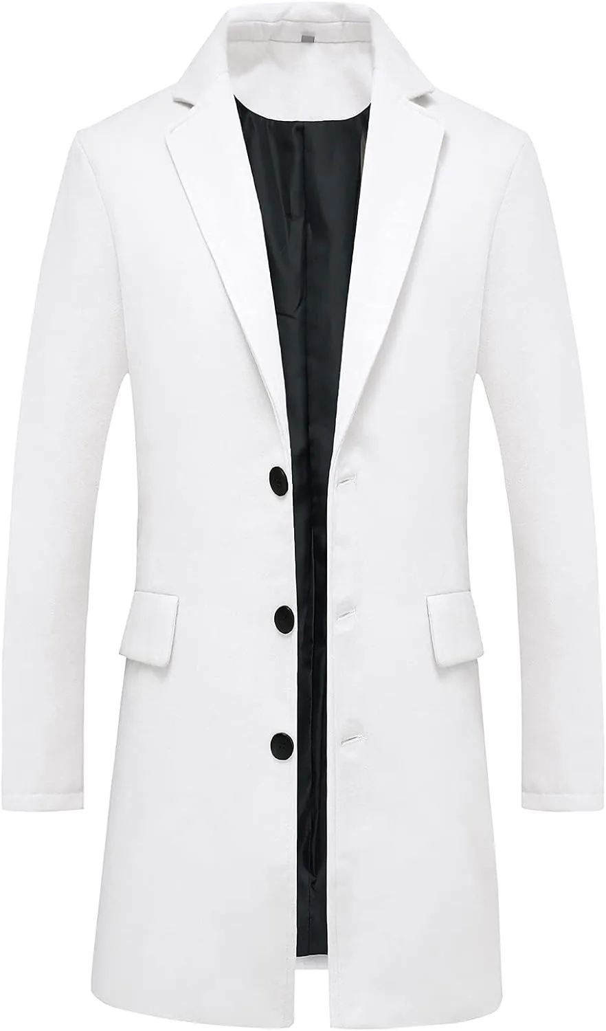 ThCreasa Mens Wool Blend Trench Coat Single Breasted Notch Lapel Walker Mid-Length Classic Pea Top Coat