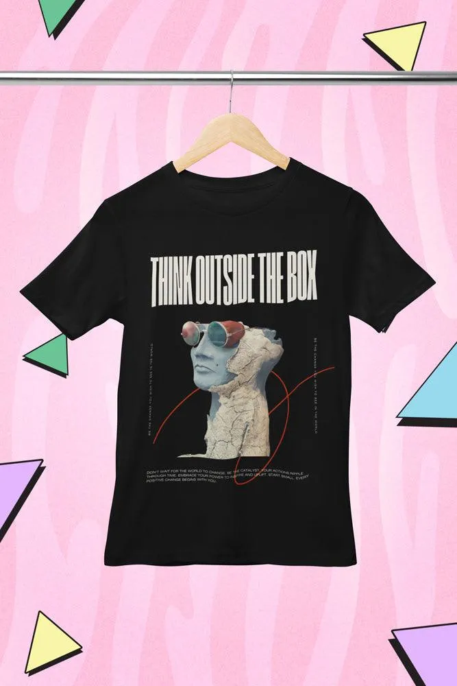 Think Outside the Box - Unisex Oversized Cotton Graphic Printed T-Shirt