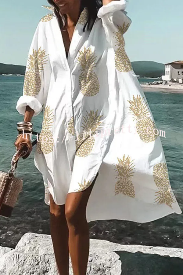 Tropical Fizz Printed Oversized Shirt Midi Dress