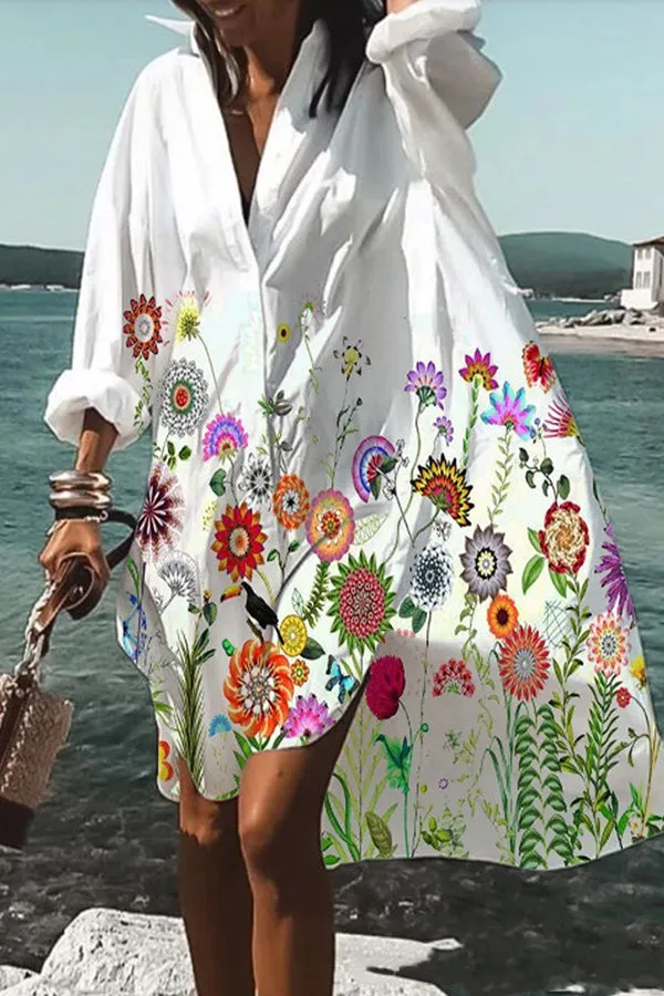 Tropical Fizz Printed Oversized Shirt Midi Dress