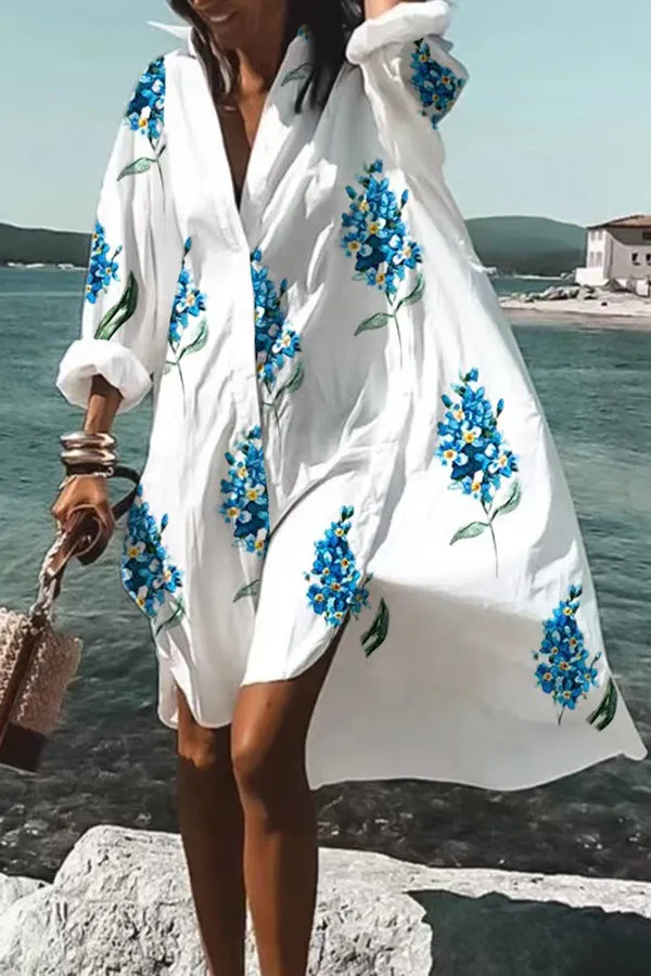 Tropical Fizz Printed Oversized Shirt Midi Dress