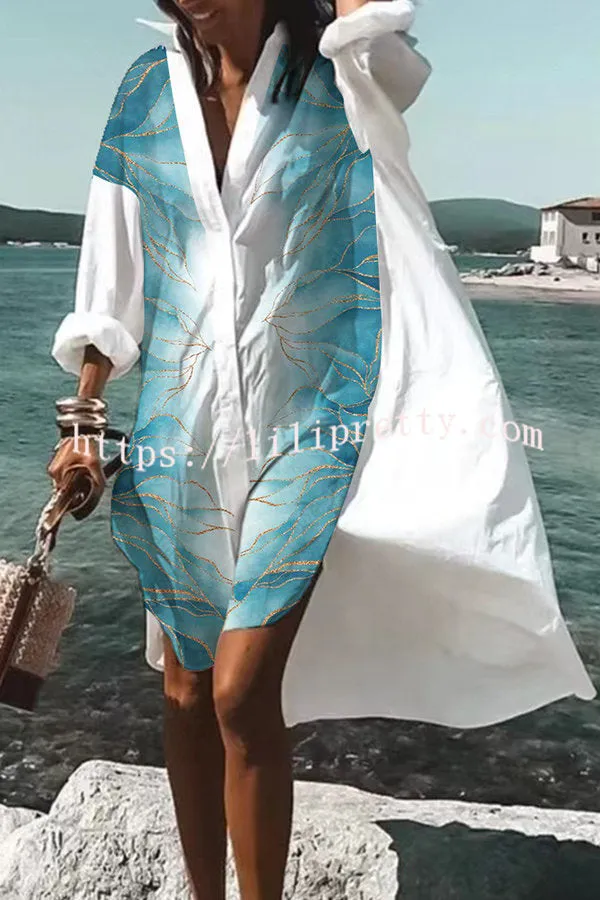 Tropical Fizz Printed Oversized Shirt Midi Dress