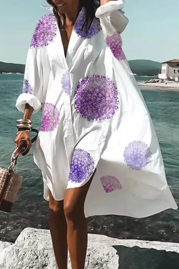 Tropical Fizz Printed Oversized Shirt Midi Dress