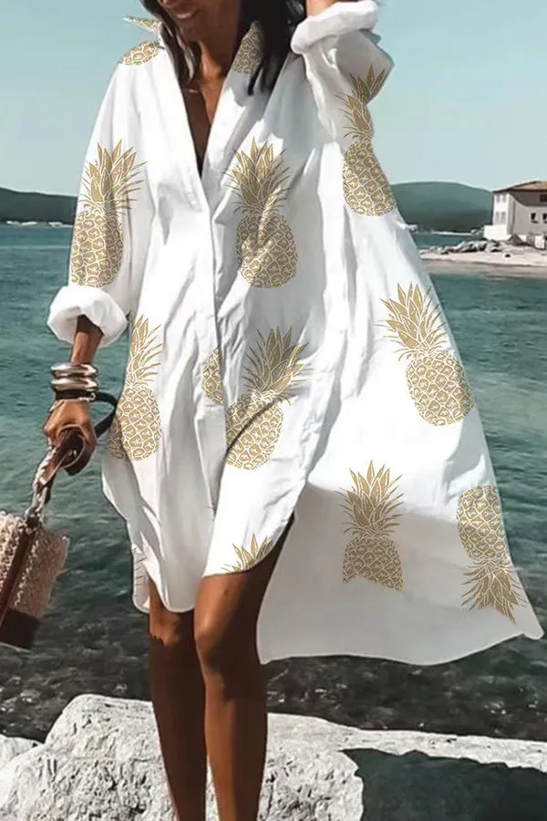 Tropical Fizz Printed Oversized Shirt Midi Dress