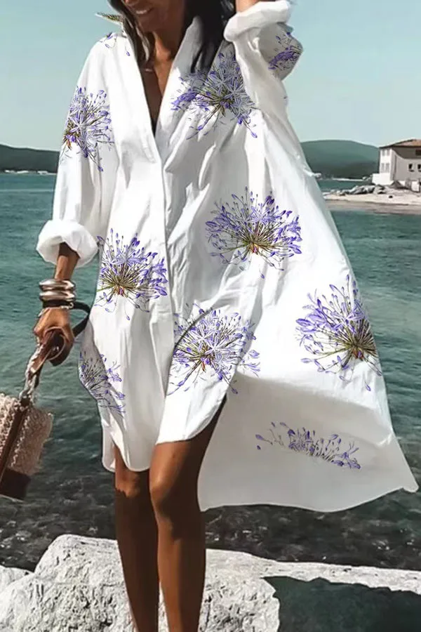 Tropical Fizz Printed Oversized Shirt Midi Dress