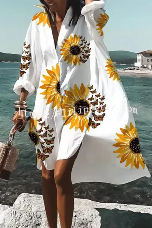 Tropical Fizz Printed Oversized Shirt Midi Dress