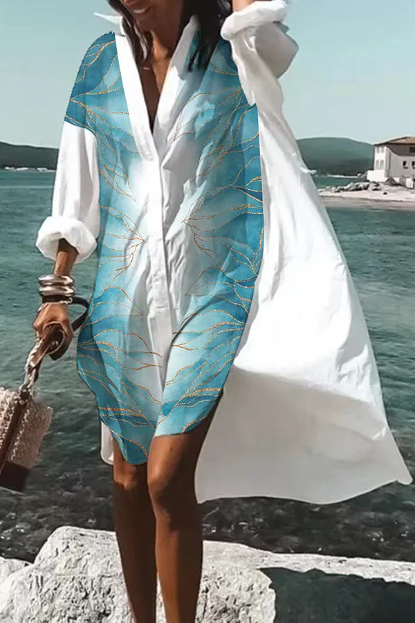 Tropical Fizz Printed Oversized Shirt Midi Dress