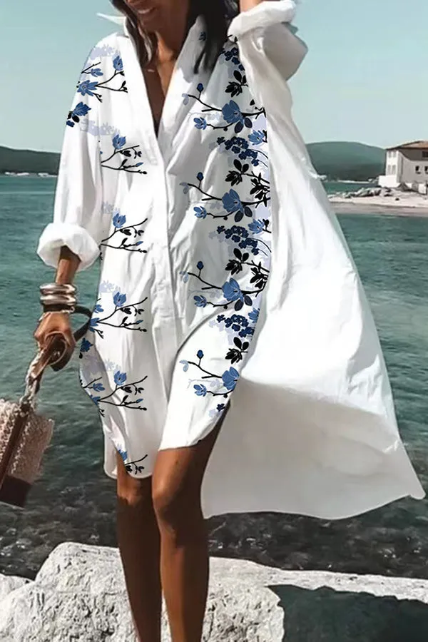 Tropical Fizz Printed Oversized Shirt Midi Dress