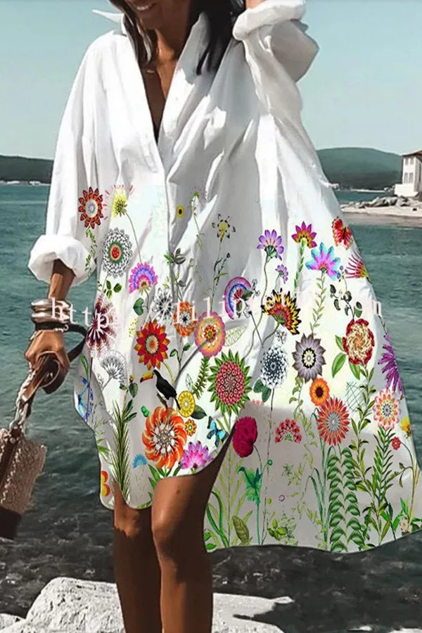 Tropical Fizz Printed Oversized Shirt Midi Dress