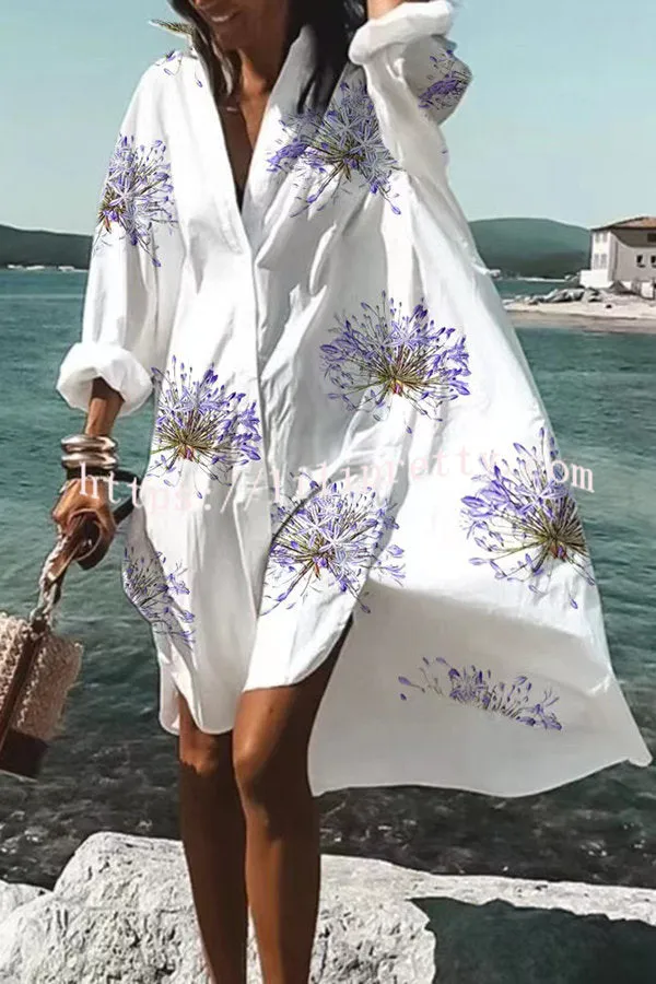 Tropical Fizz Printed Oversized Shirt Midi Dress