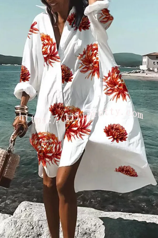 Tropical Fizz Printed Oversized Shirt Midi Dress