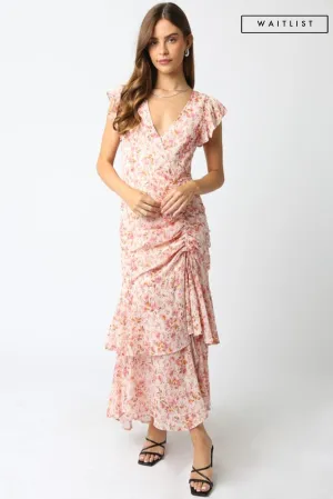 Waitlist 2/5 ♥ Carolina Short Sleeve Floral Print Shirred Maxi Dress Pink