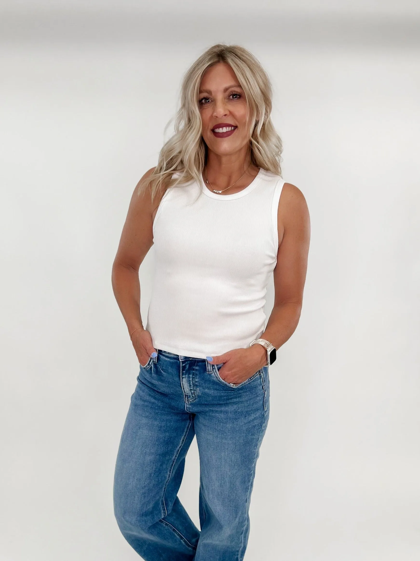 Way of Life Ribbed Tank, White