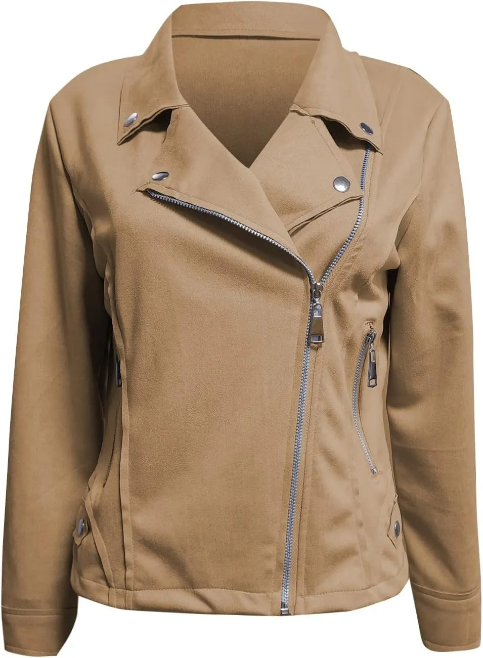 Women's Fashion Fall Leather Jacket Long Sleeve Zip Up Lapel Belted Motorcycle Jacket Vintage Solid Fitted Coat Outwear