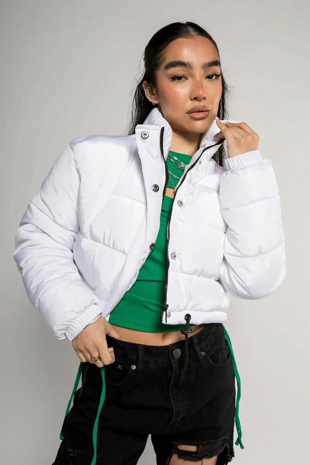 Women's Short Jacket Cropped Puffer Lightweight Long Sleeves Black Brown Coat