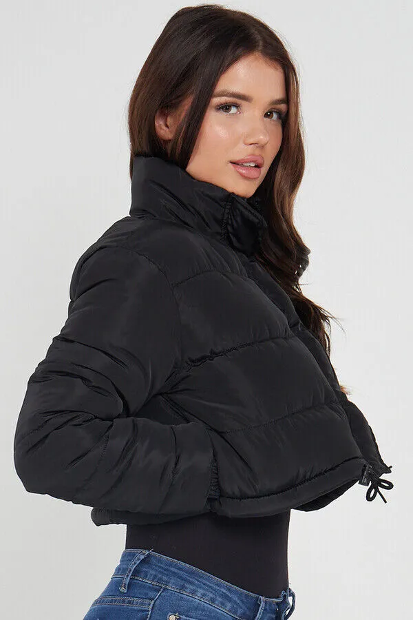 Women's Short Jacket Cropped Puffer Lightweight Long Sleeves Black Brown Coat