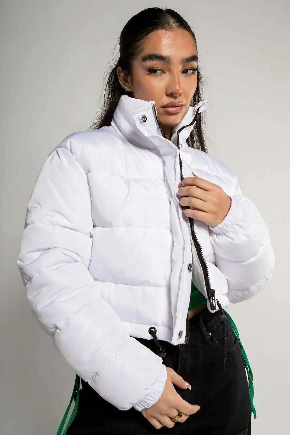 Women's Short Jacket Cropped Puffer Lightweight Long Sleeves Black Brown Coat