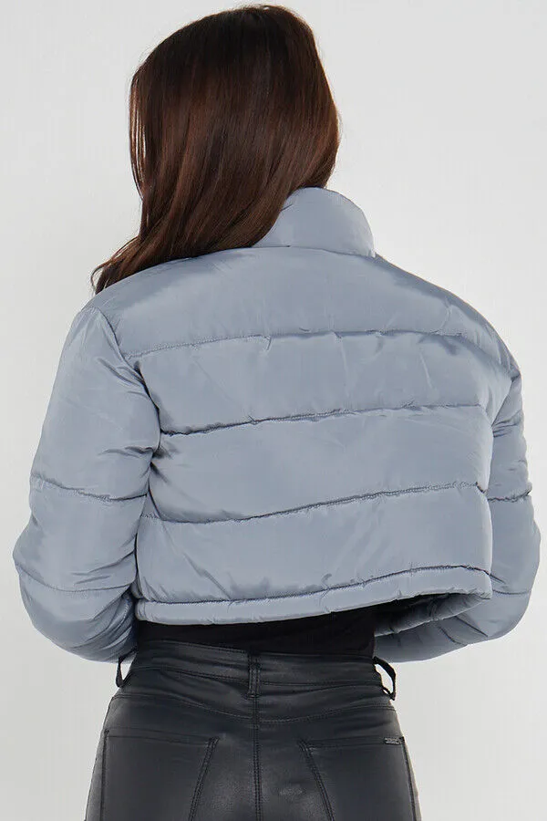 Women's Short Jacket Cropped Puffer Lightweight Long Sleeves Black Brown Coat